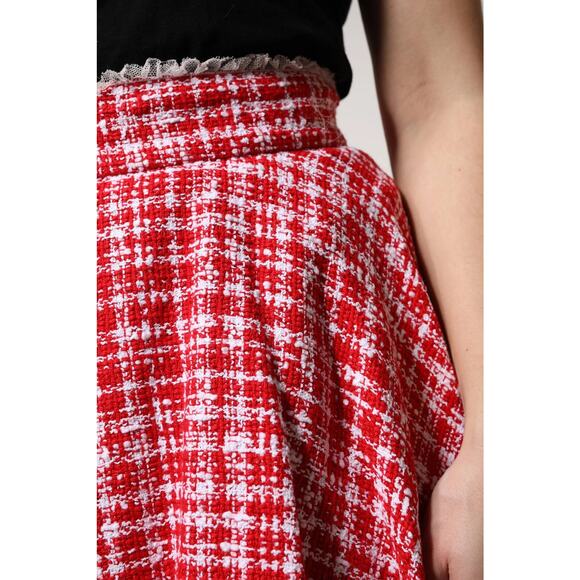 NWT Dolce & Gabbana Red White Tweed Circle Mini Skirt IT 44 US L - Picture 9 of 12